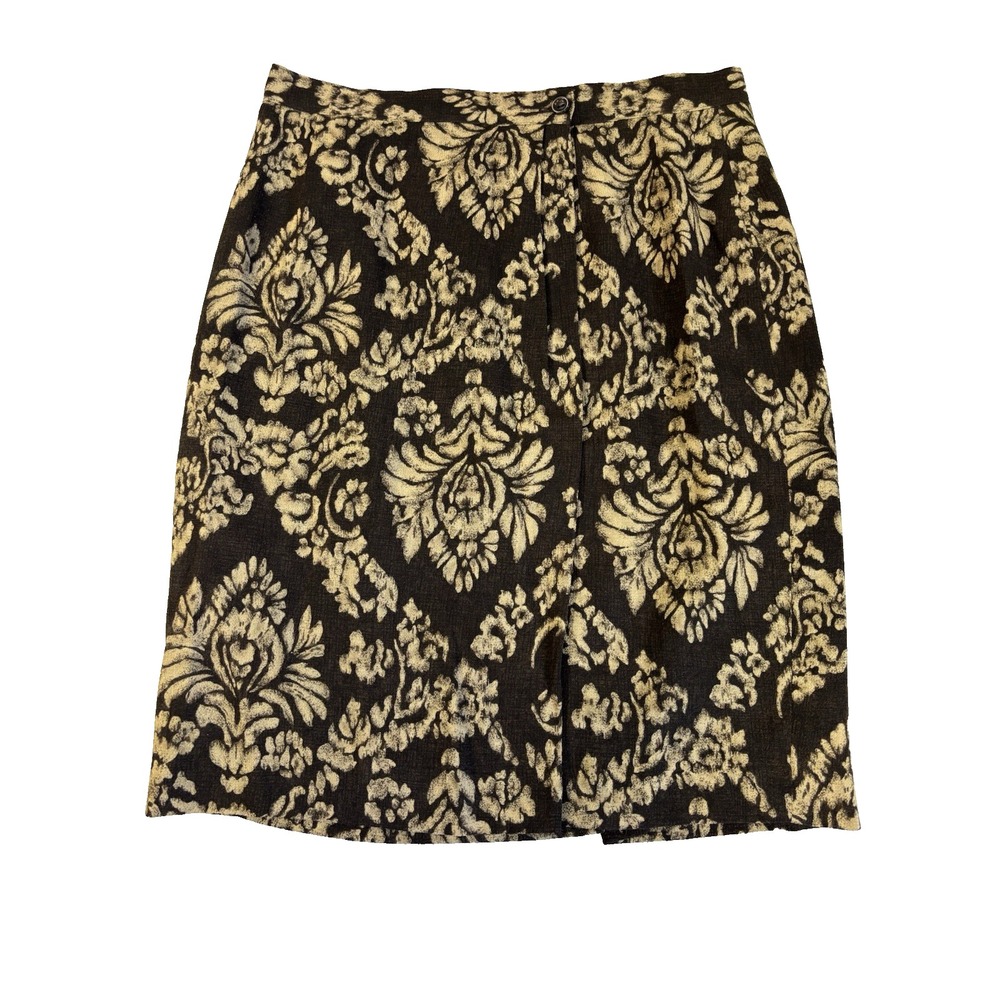 Jones New York Vintage 100% Wool Skirt 12 Brown‎ Tan Brocade Whimsigoth Damask